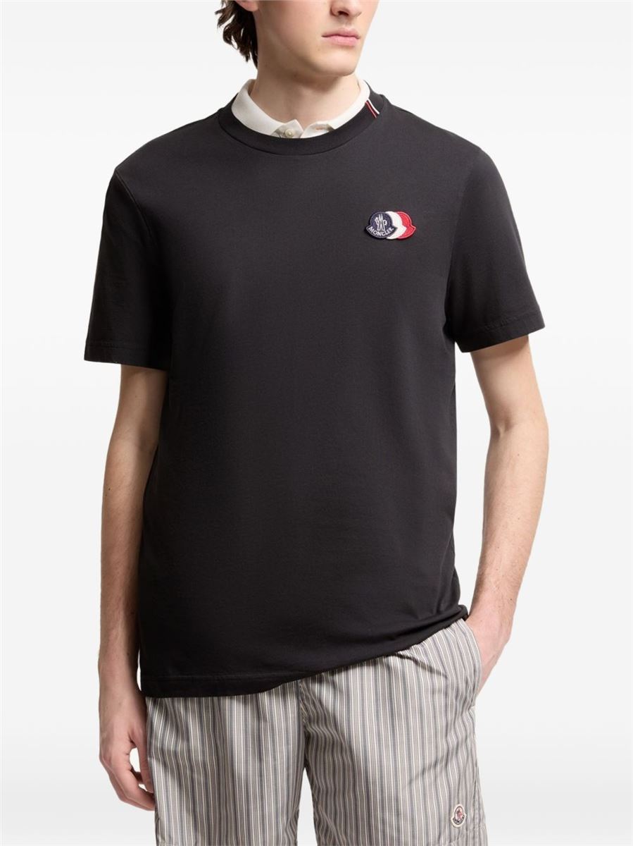 Embroidered tricolor logo cotton t-shirt-MONCLER-Verso