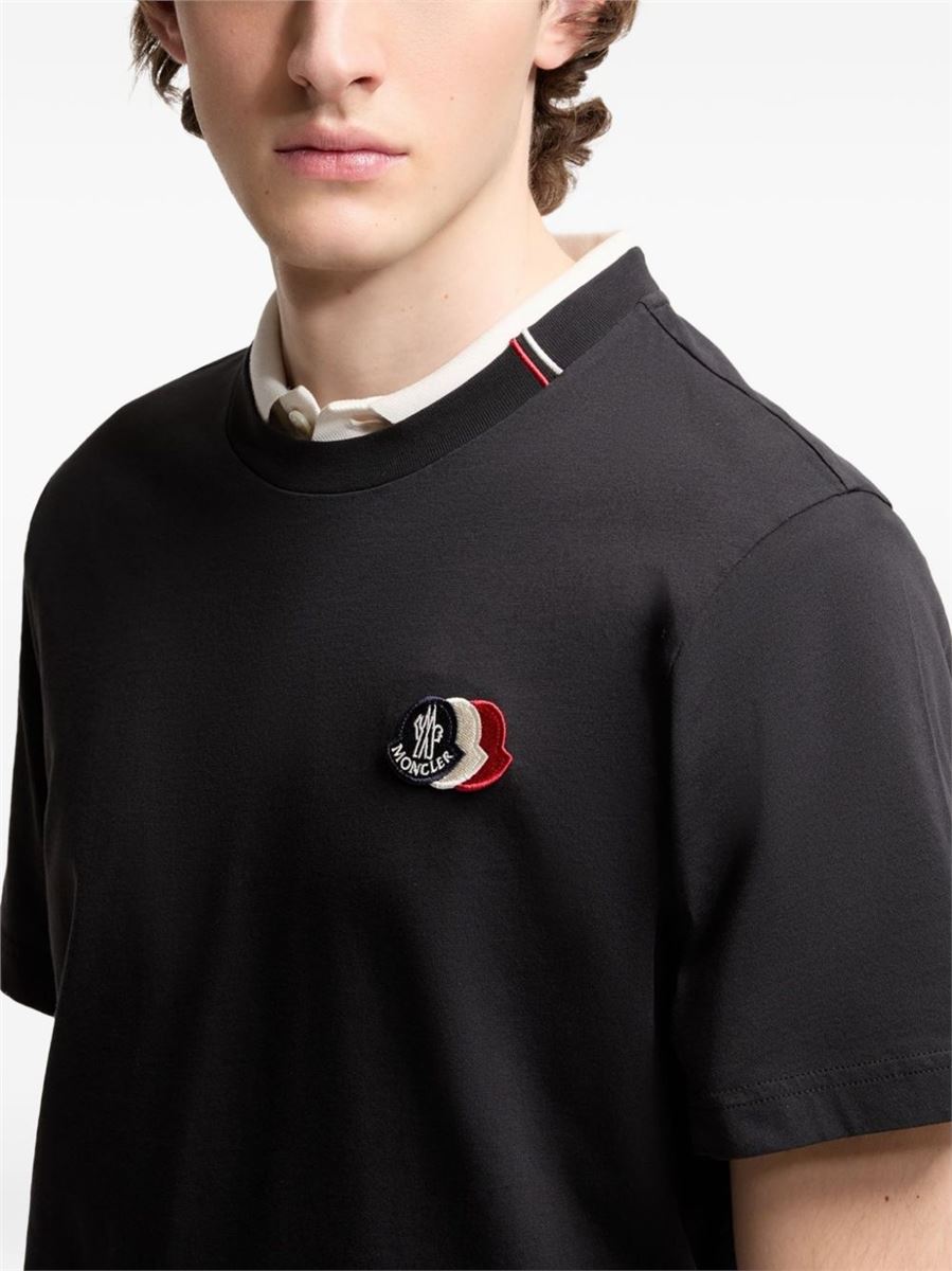 Embroidered tricolor logo cotton t-shirt-MONCLER-Verso