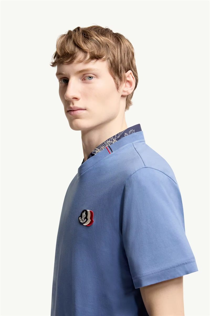 Embroidered tricolor logo cotton t-shirt-MONCLER-Verso