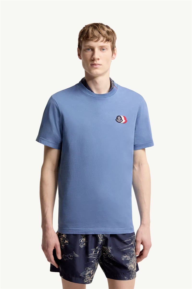 Embroidered tricolor logo cotton t-shirt-MONCLER-Verso