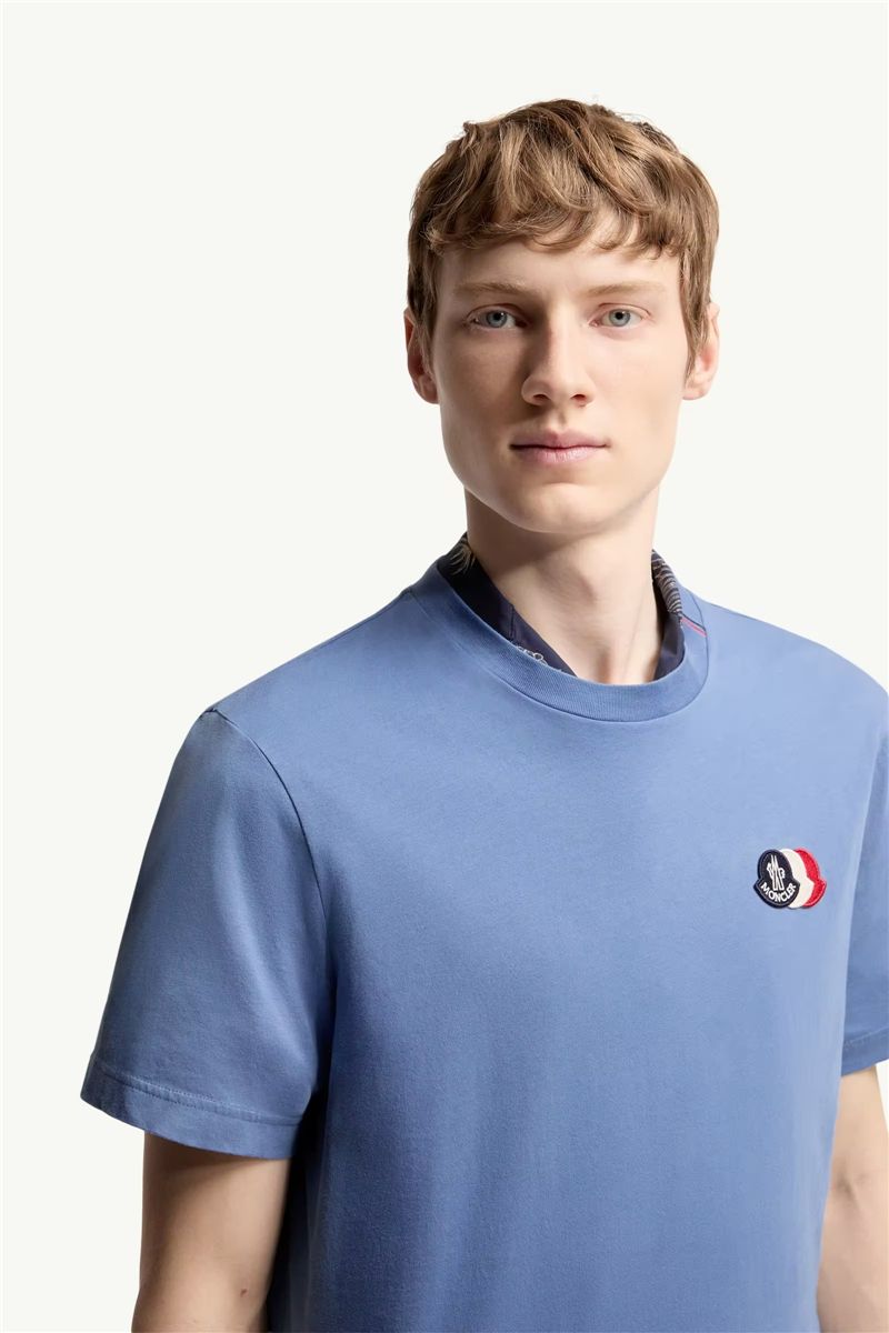 Embroidered tricolor logo cotton t-shirt-MONCLER-Verso