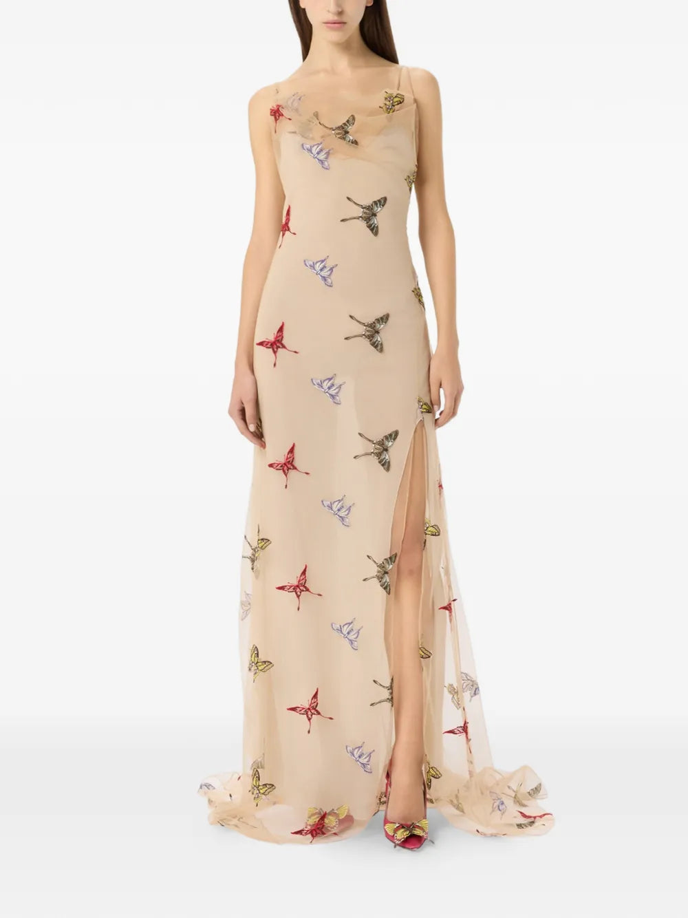 Embroidered tulle maxi dress-BLUMARINE-Verso
