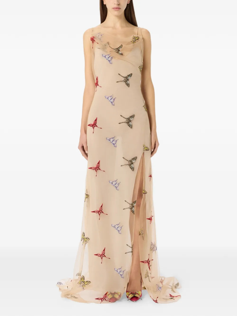Embroidered tulle maxi dress-BLUMARINE-Verso
