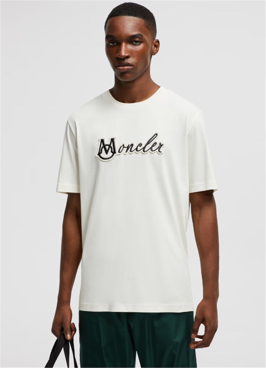 EMBROIDERED VARSITY LOGO COTTON T-SHIRT - MONCLER - Verso