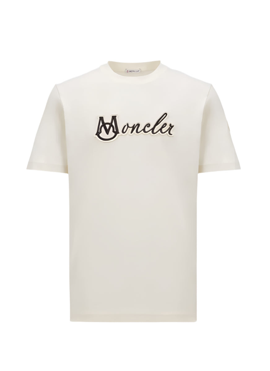 EMBROIDERED VARSITY LOGO COTTON T-SHIRT - MONCLER - Verso