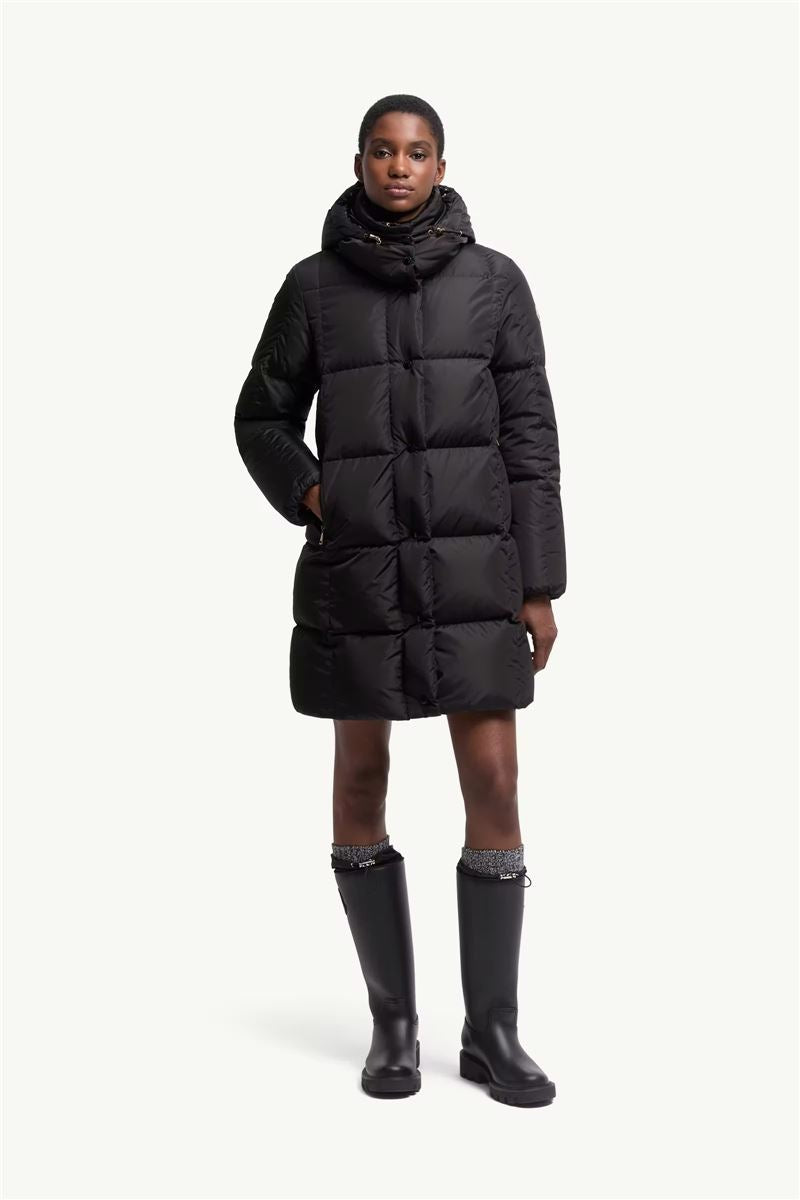 Litte square-quilted hooded long down jacket-MONCLER-Verso