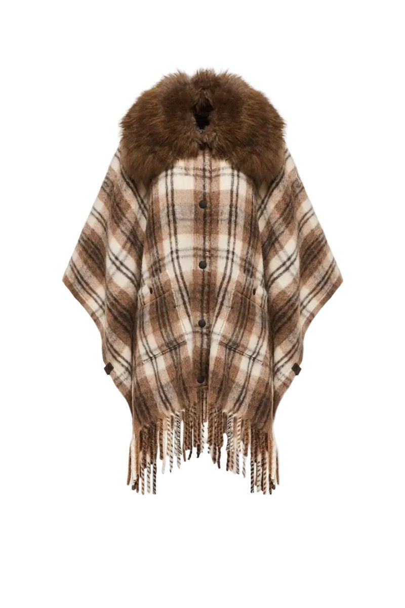 Shearling collar mohair, alpaca & wool blend cape