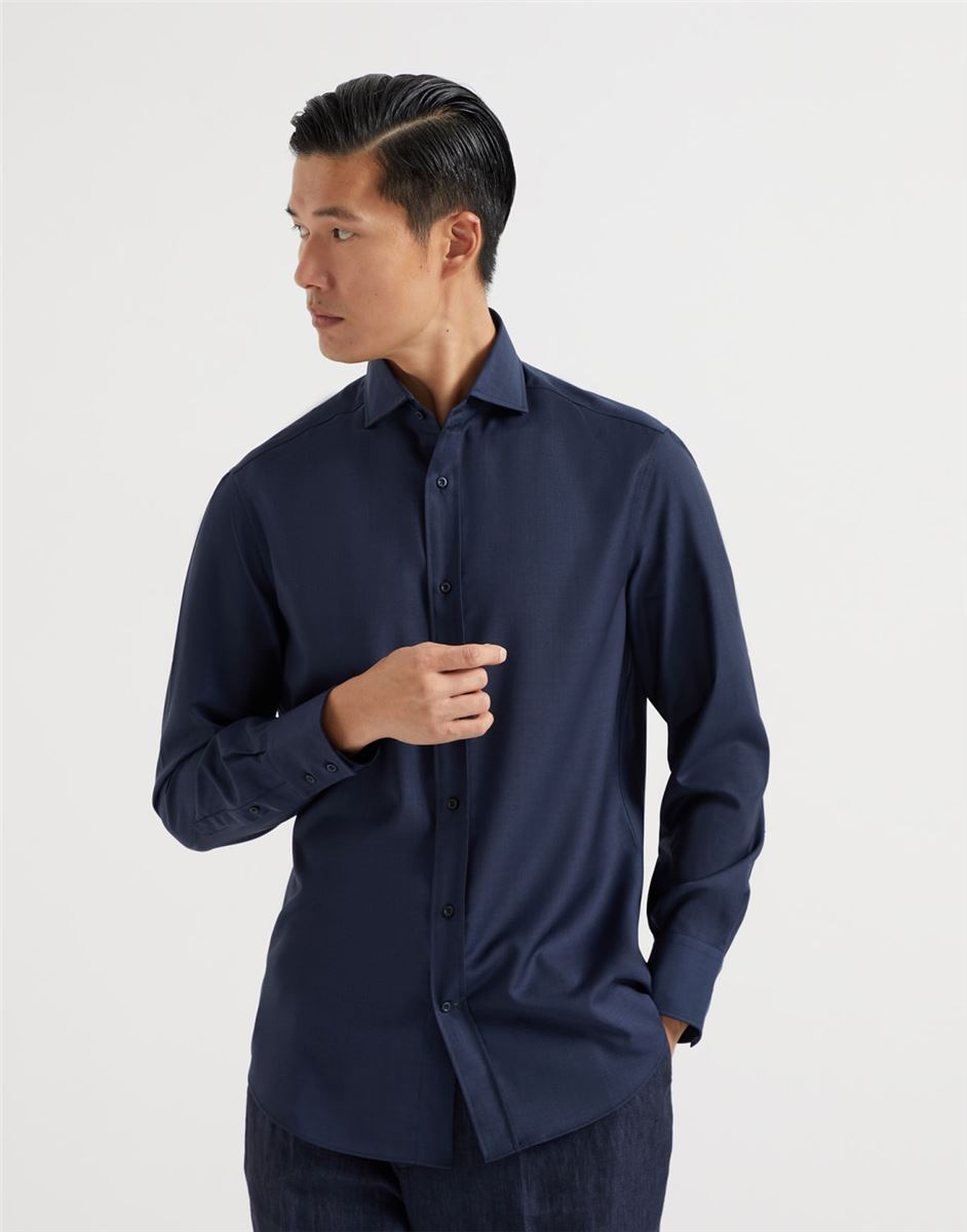 VIRGIN WOOL POPLIN BASIC FIT SHIRT WITH SPREAD COLLAR - BRUNELLO CUCINELLI - Verso