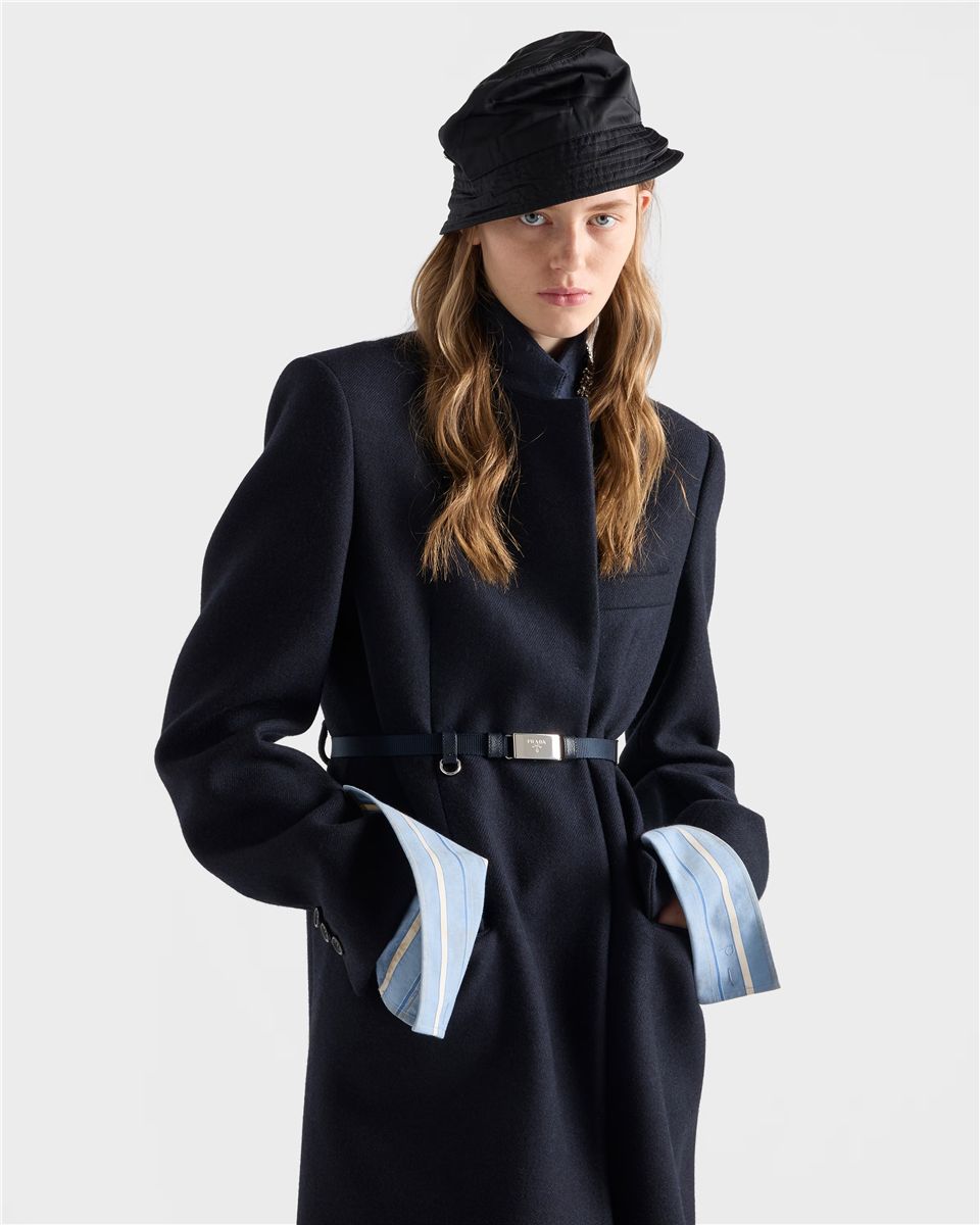Single-breasted embroidered double wool coat-PRADA-Verso
