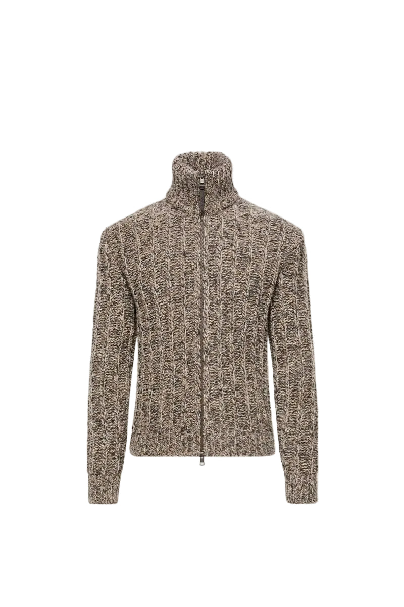 Wool blend bouclé zip-up cardigan