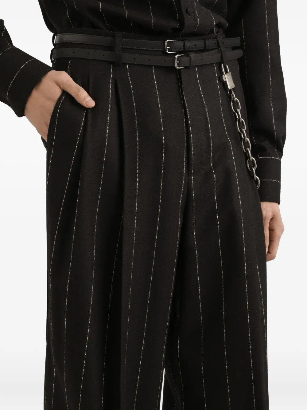 Pinstripe pleated-front trousers
