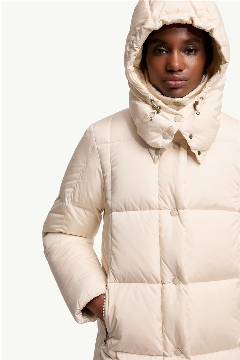 Litte square-quilted hooded long down jacket-MONCLER-Verso