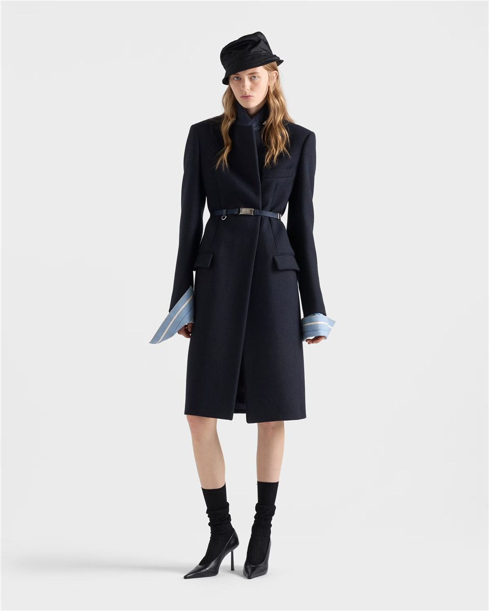 Single-breasted embroidered double wool coat-PRADA-Verso