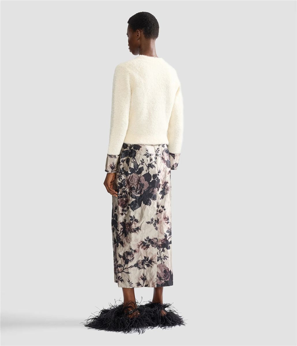 Floral textured satin pencil midi skirt-ERDEM-Verso