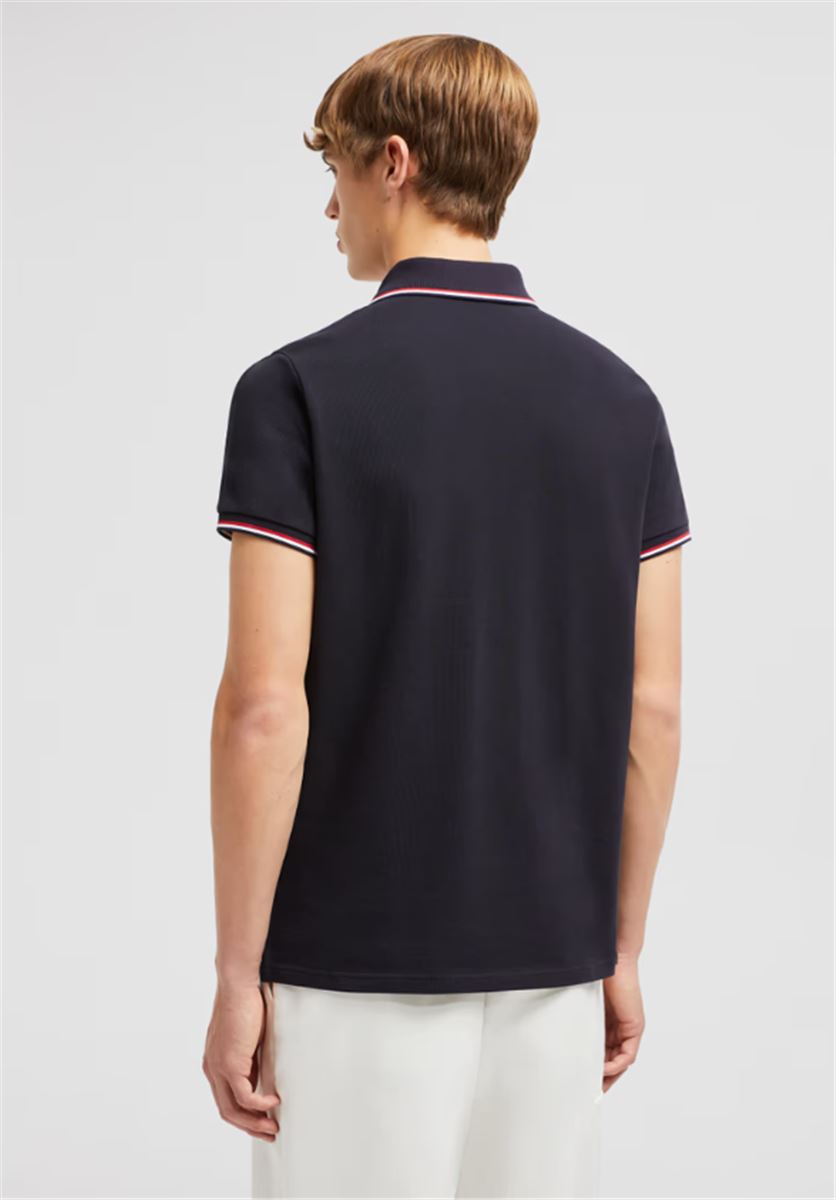 TRICOLOR-TRIMMED COTTON PIQUET POLO SHIRT - MONCLER - Verso