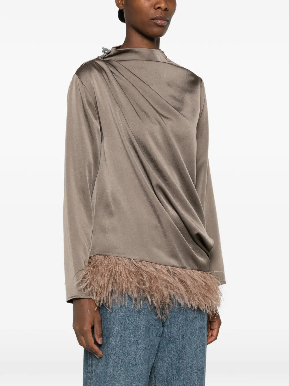 Feather-trim draped top-FABIANA FILIPPI-Verso