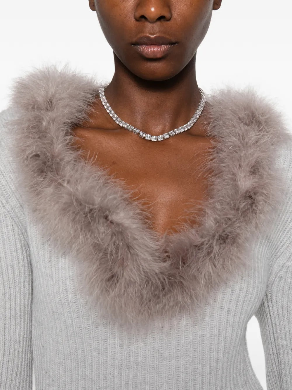Feather-trim puff-sleeve sweater-BLUMARINE-Verso