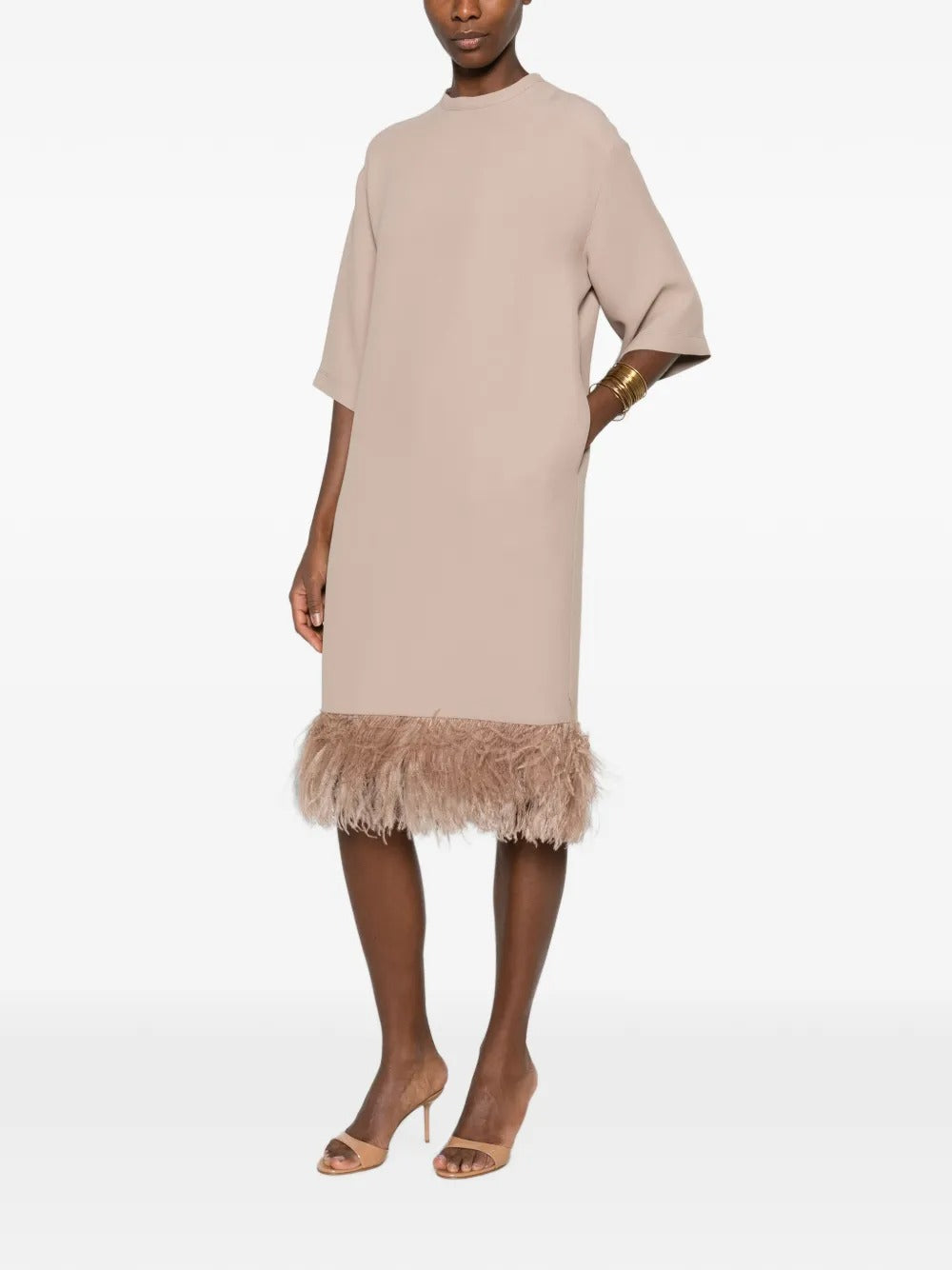 Feather-trim shift dress-FABIANA FILIPPI-Verso