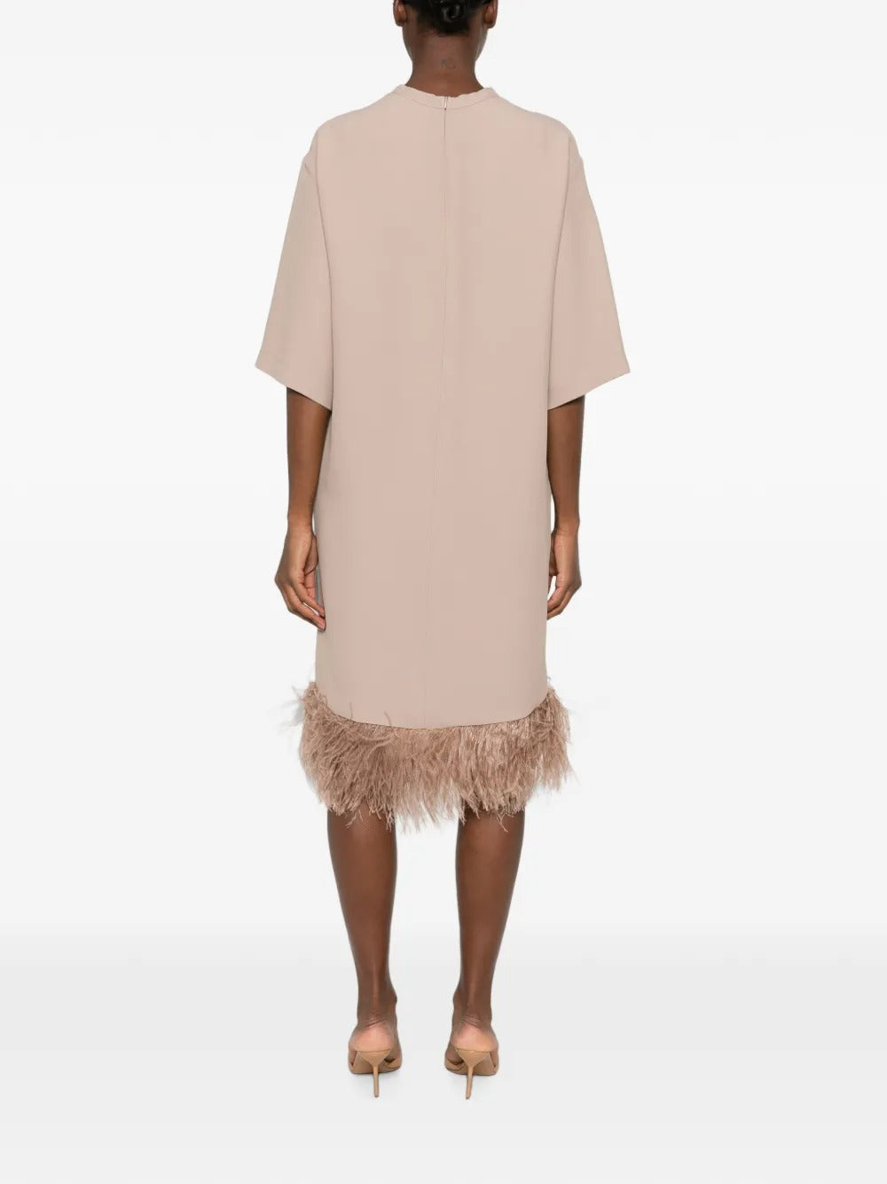 Feather-trim shift dress-FABIANA FILIPPI-Verso
