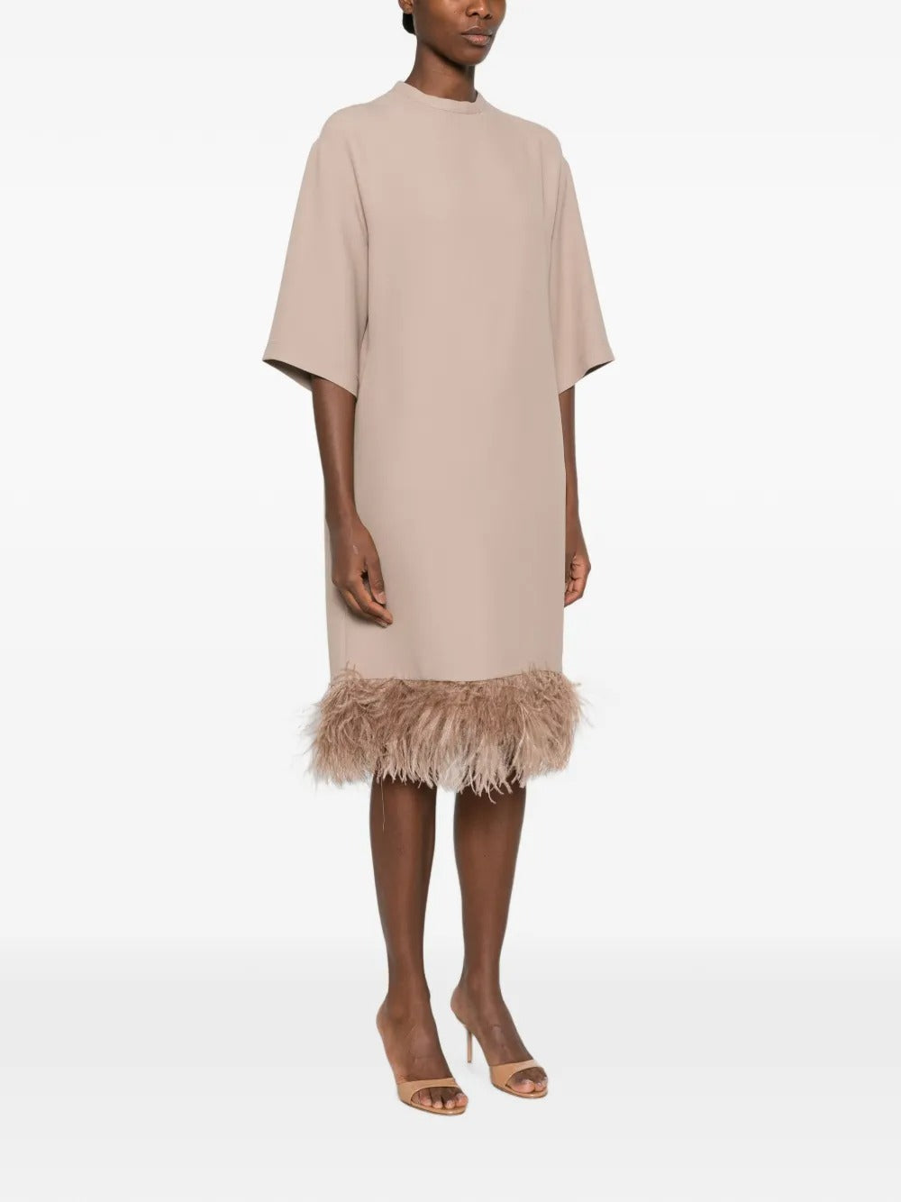 Feather-trim shift dress-FABIANA FILIPPI-Verso