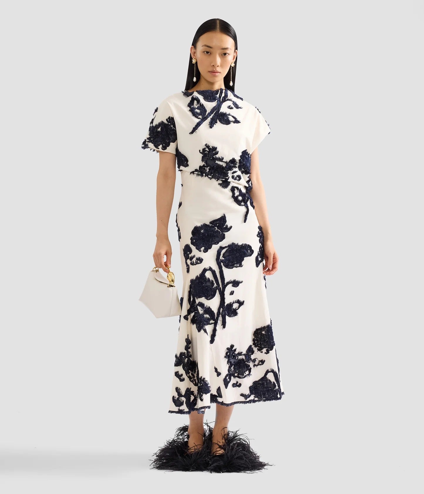 Fil coupe poplin short sleeve midi dress-ERDEM-Verso