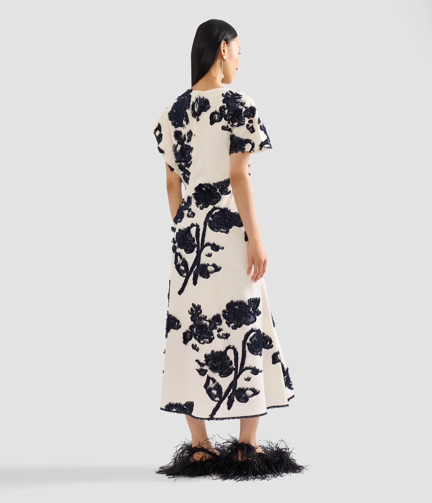 Fil coupe poplin short sleeve midi dress-ERDEM-Verso