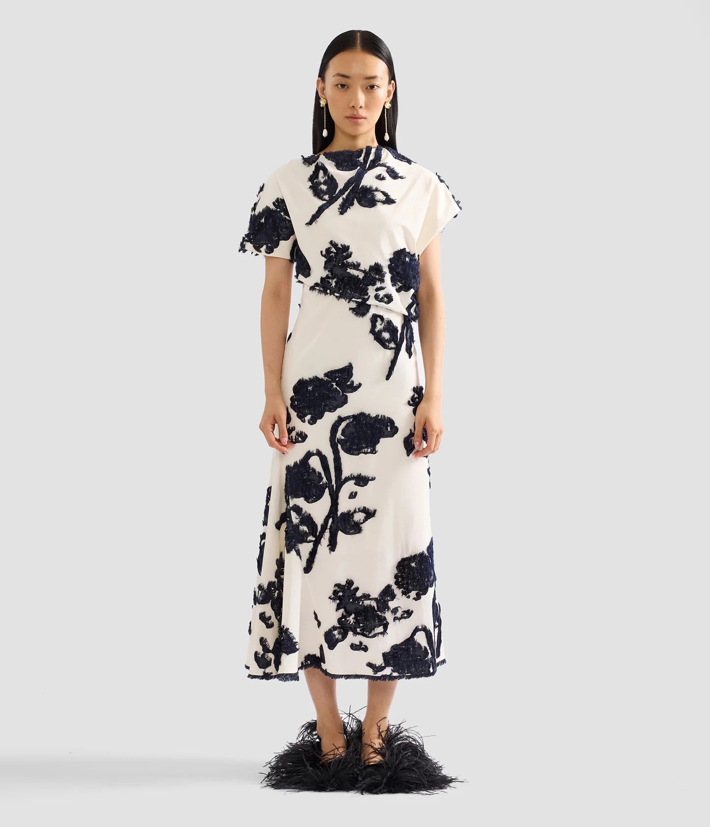 Fil coupe poplin short sleeve midi dress-ERDEM-Verso