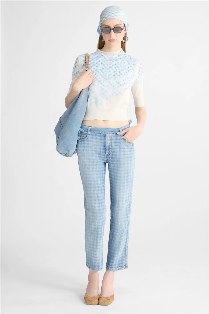 Filo di scozia cotton t-shirt with faded micro vichy embroidery-ERMANNO SCERVINO-Verso