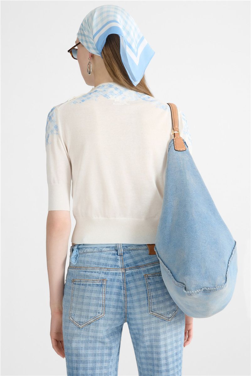 Filo di scozia cotton t-shirt with faded micro vichy embroidery-ERMANNO SCERVINO-Verso