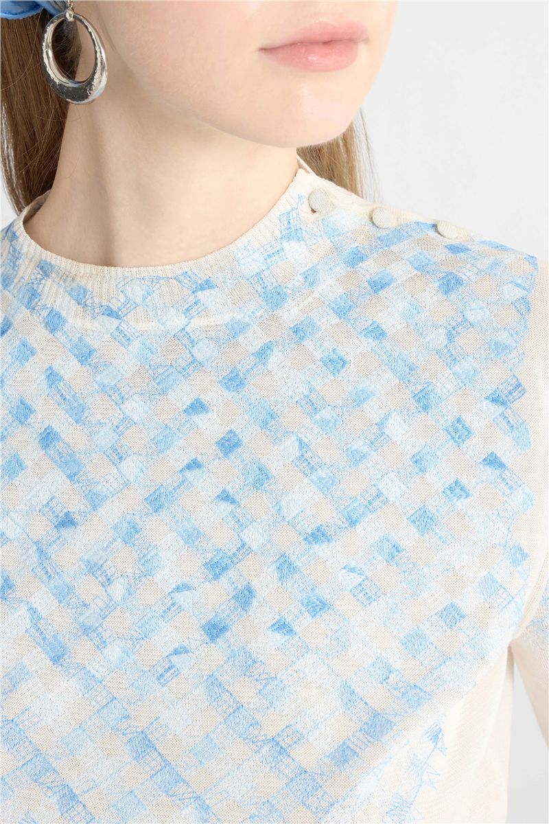 Filo di scozia cotton t-shirt with faded micro vichy embroidery-ERMANNO SCERVINO-Verso