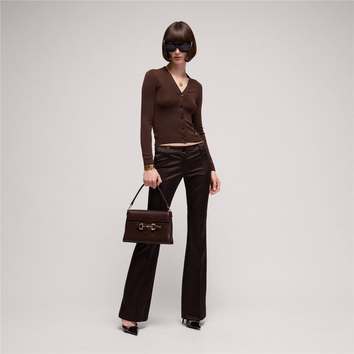 Fine Rib Knit Wool Cardigan with Horsebit-GUCCI-Verso