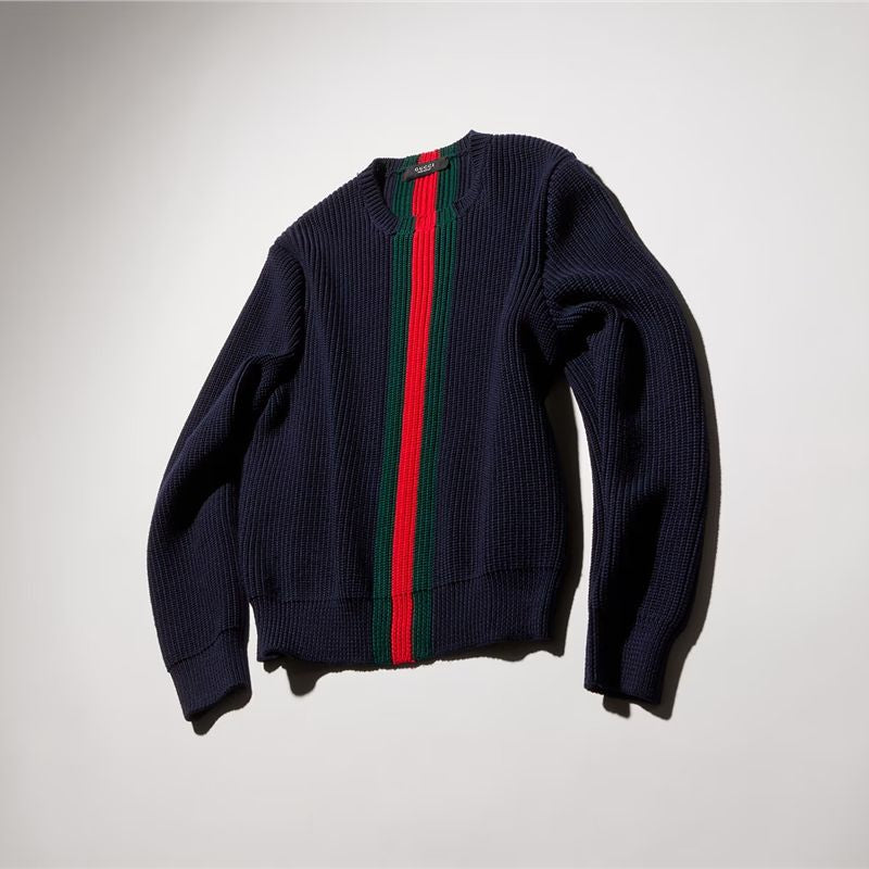 Fine rib wool sweater with web-GUCCI-Verso