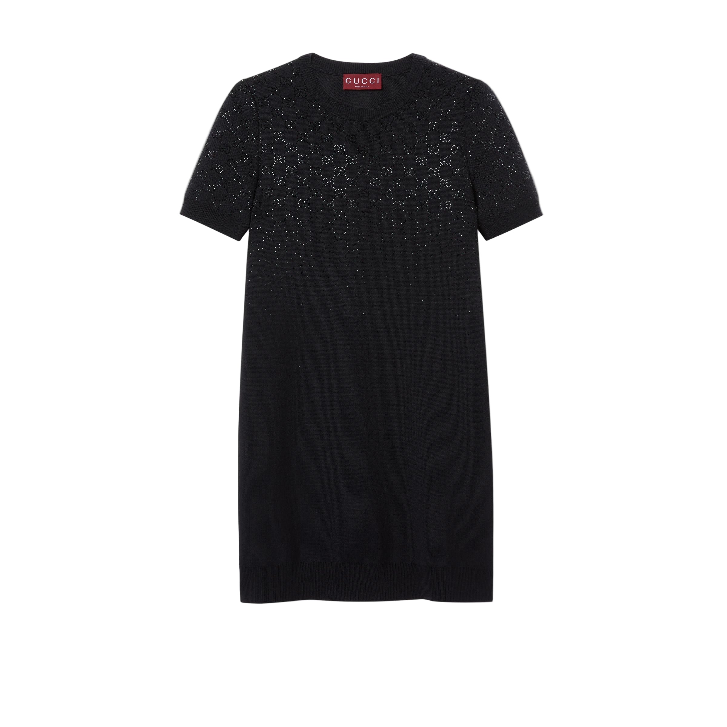 Fine wool dress with GG crystals-GUCCI-Verso