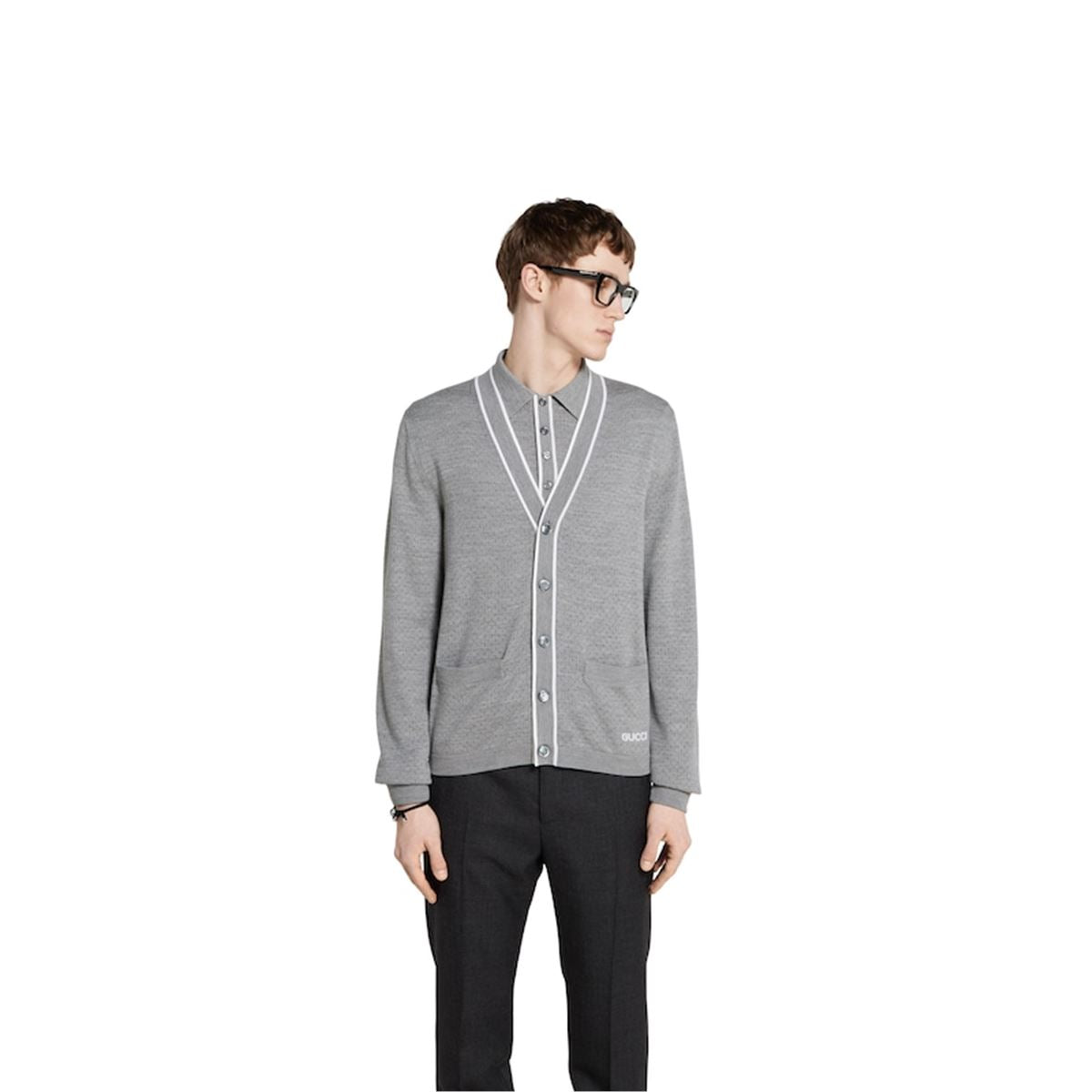 FINE WOOL KNIT CARDIGAN WITH INTARSIA-GUCCI-Verso