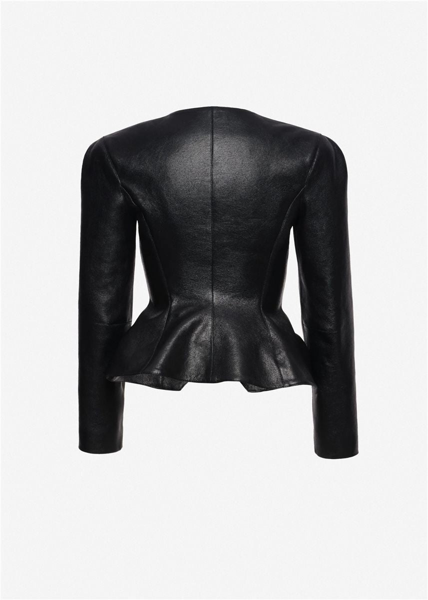 Fitted leather peplum jacket in black-MAGDA BUTRYM-Verso