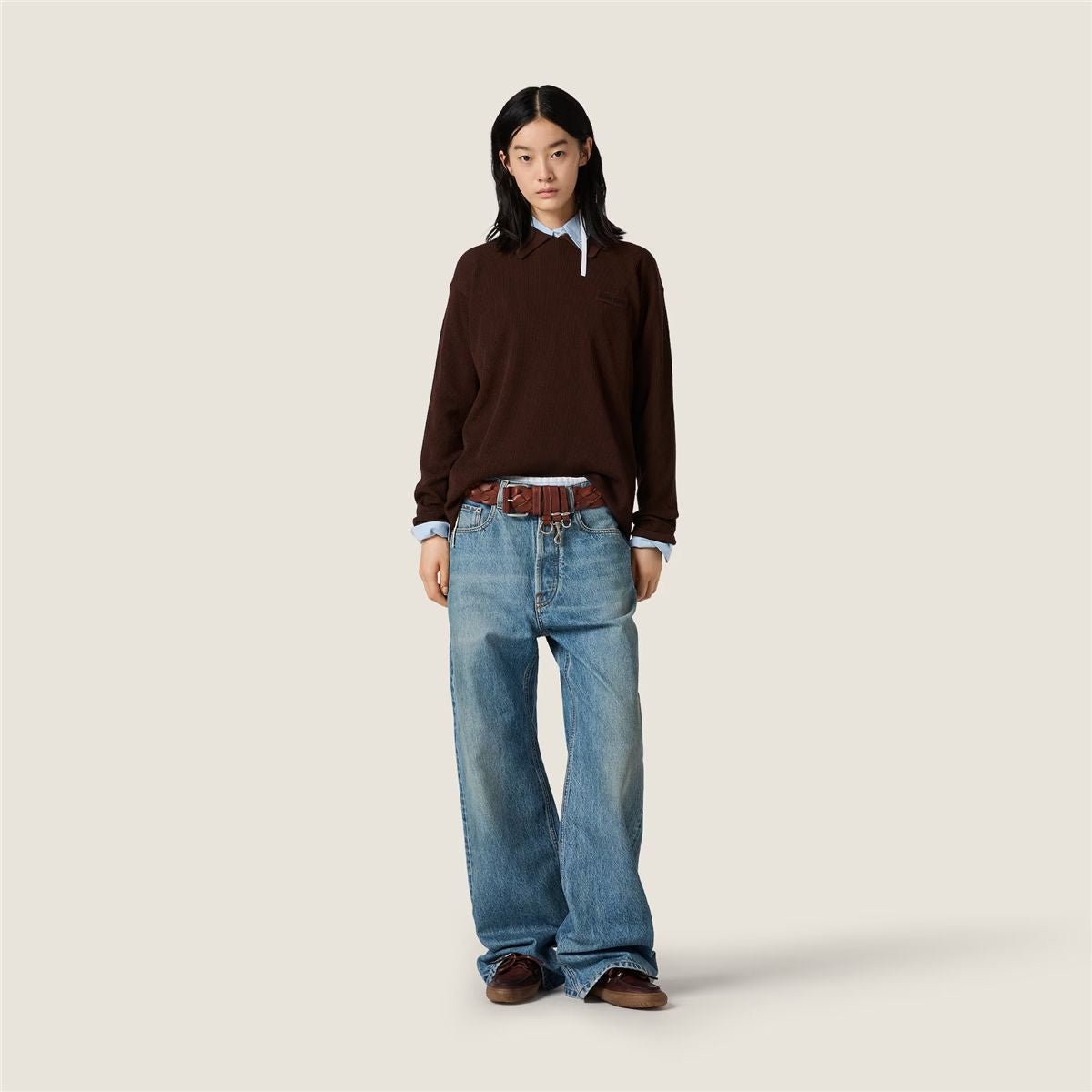 Five-pocket washed denim jeans-MIU MIU-Verso