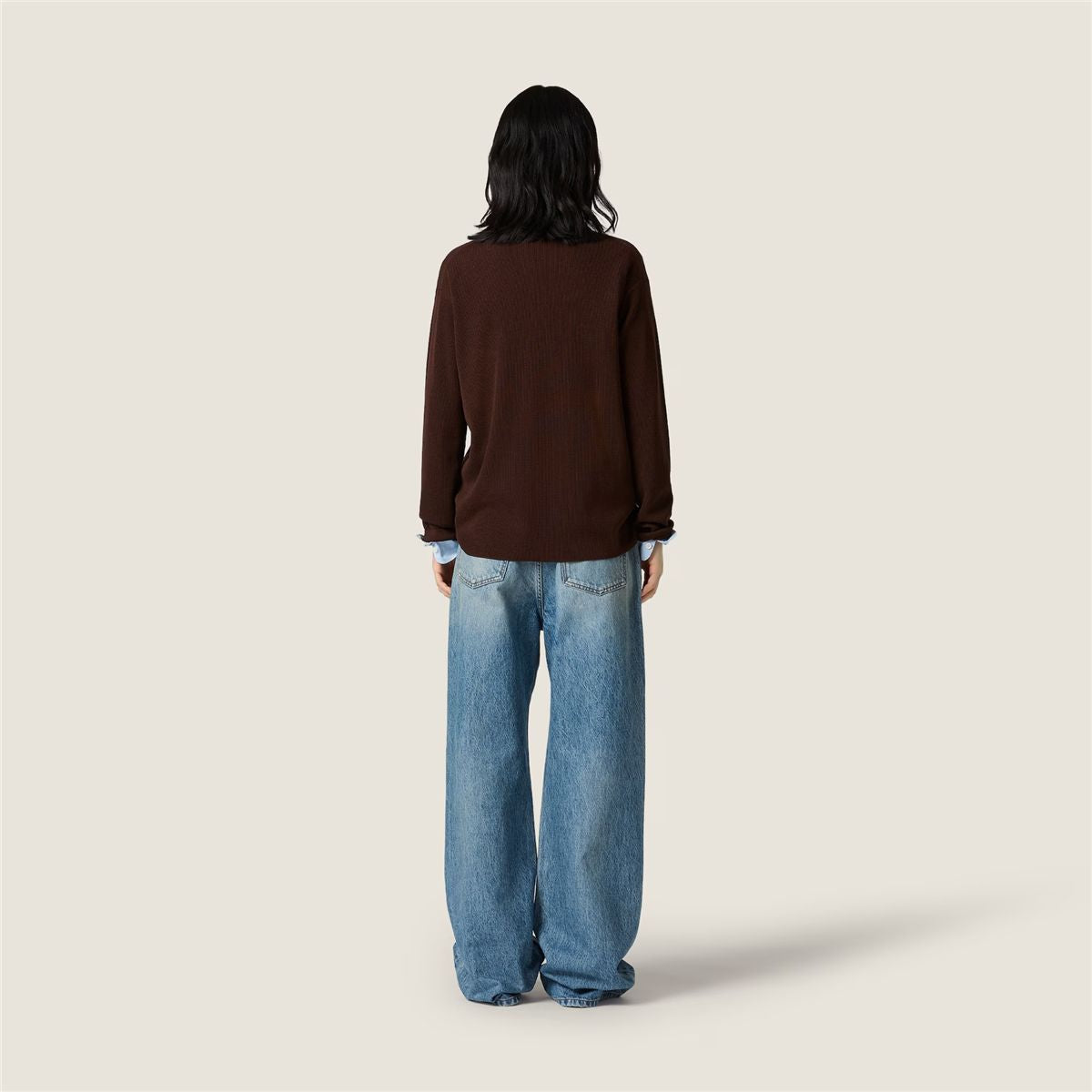 Five-pocket washed denim jeans-MIU MIU-Verso