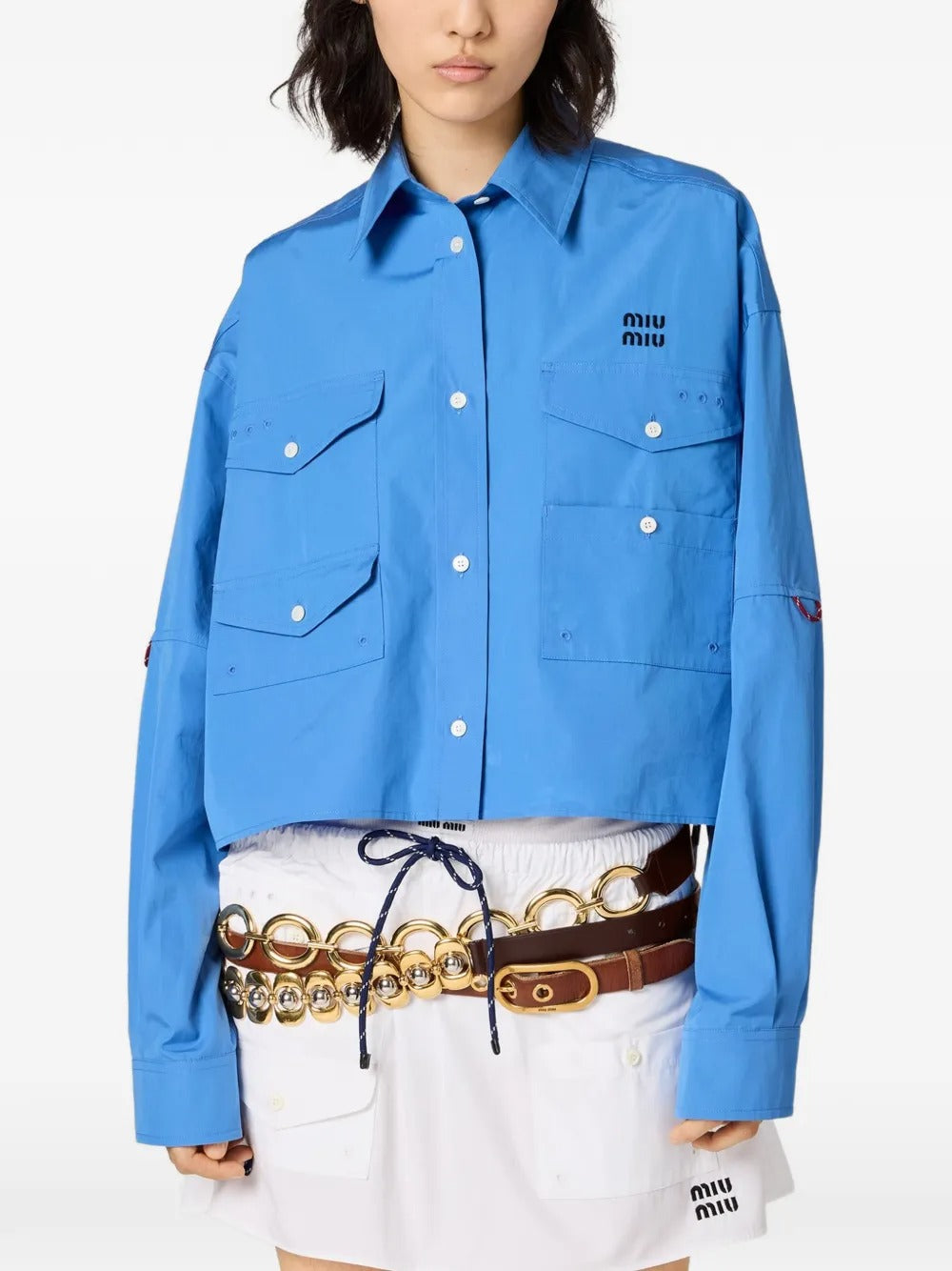 Flap-pockets logo-detail mini skirt-MIU MIU-Verso