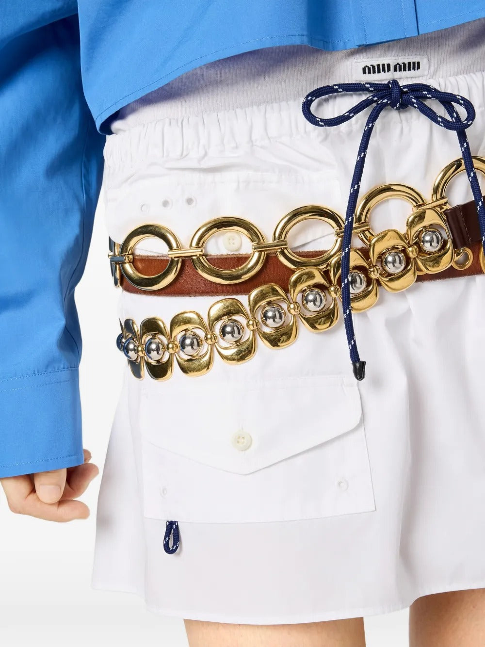 Flap-pockets logo-detail mini skirt-MIU MIU-Verso