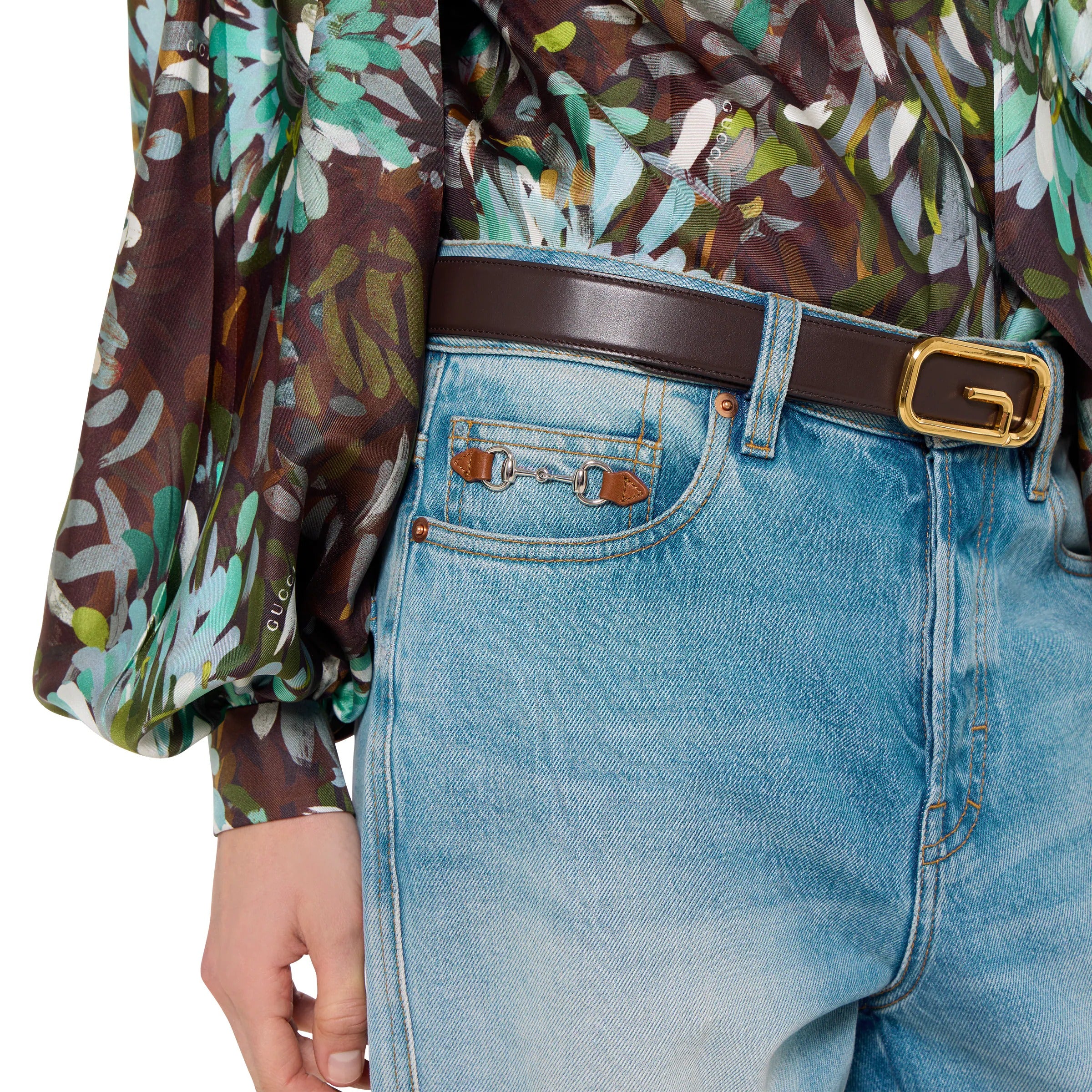 Flared bleached cotton denim trousers-GUCCI-Verso