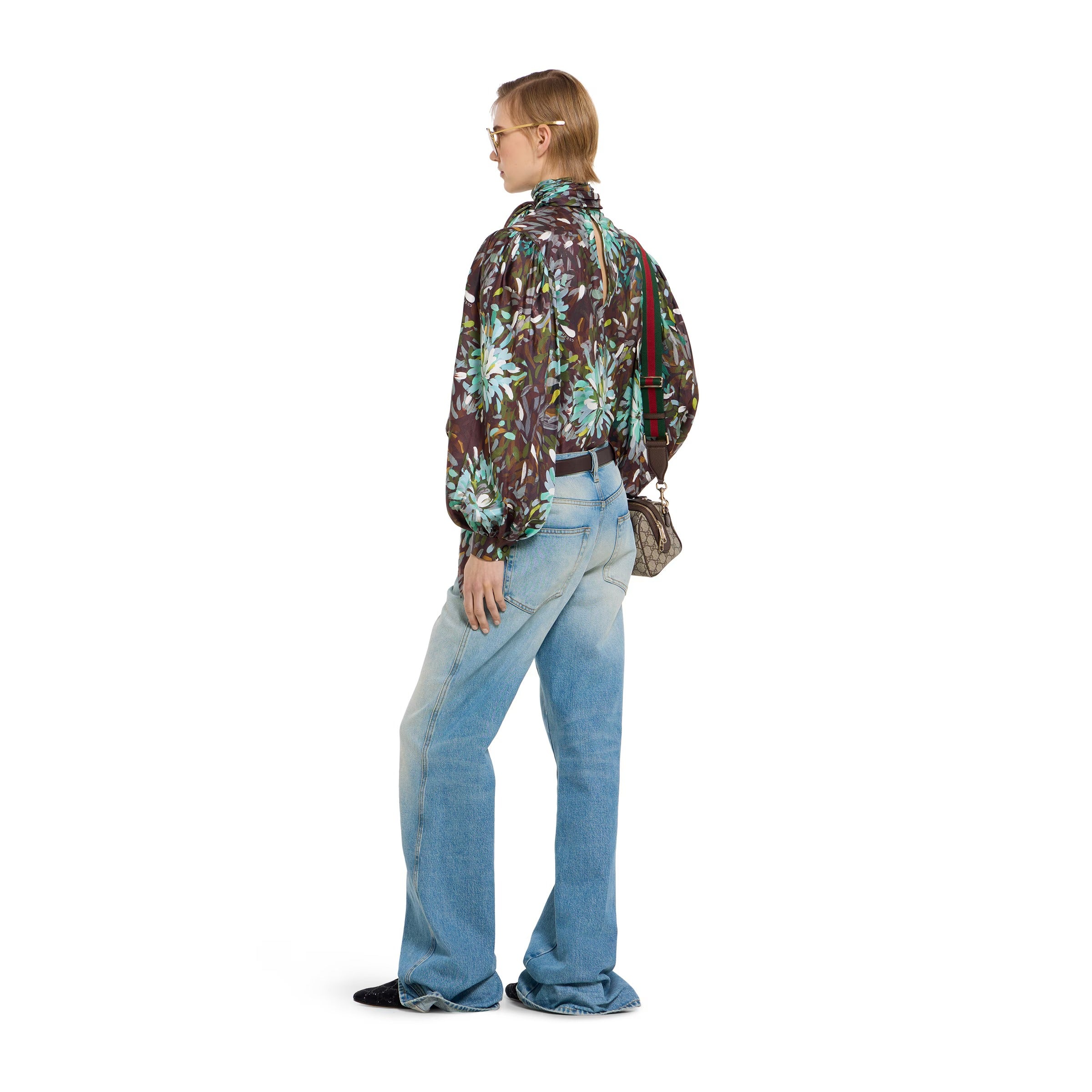 Flared bleached cotton denim trousers-GUCCI-Verso