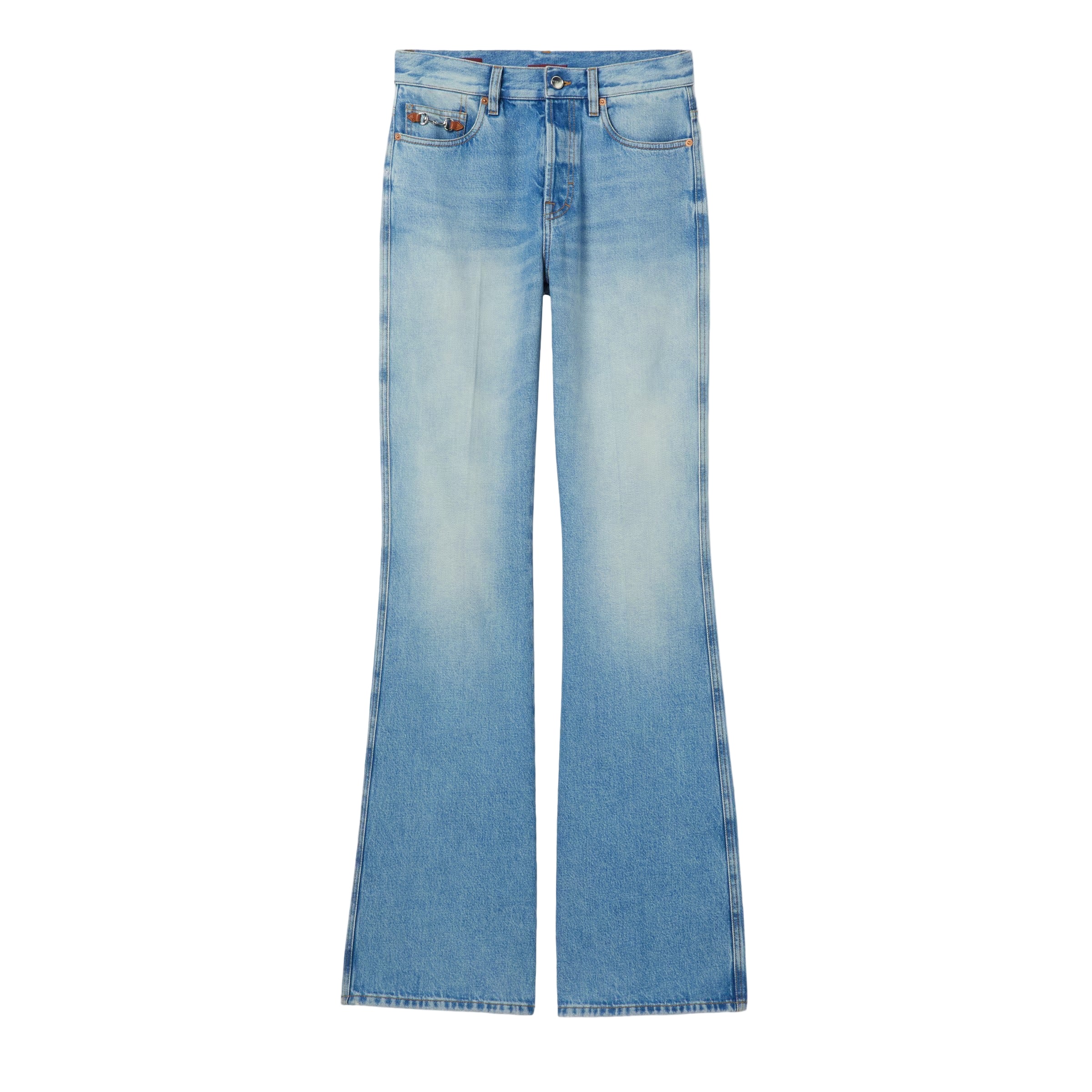 Flared bleached cotton denim trousers-GUCCI-Verso