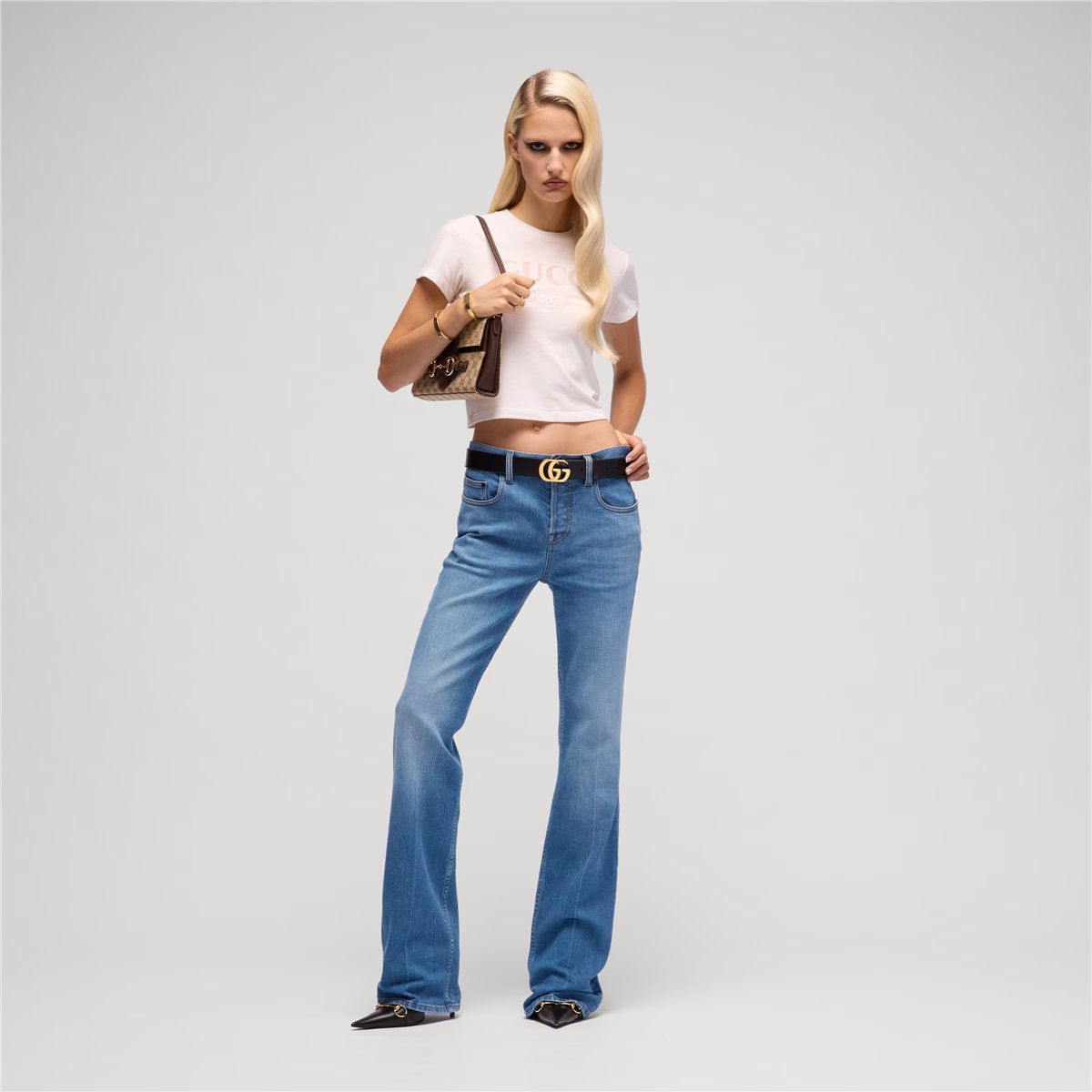 Flared stretch cotton denim pants-GUCCI-Verso