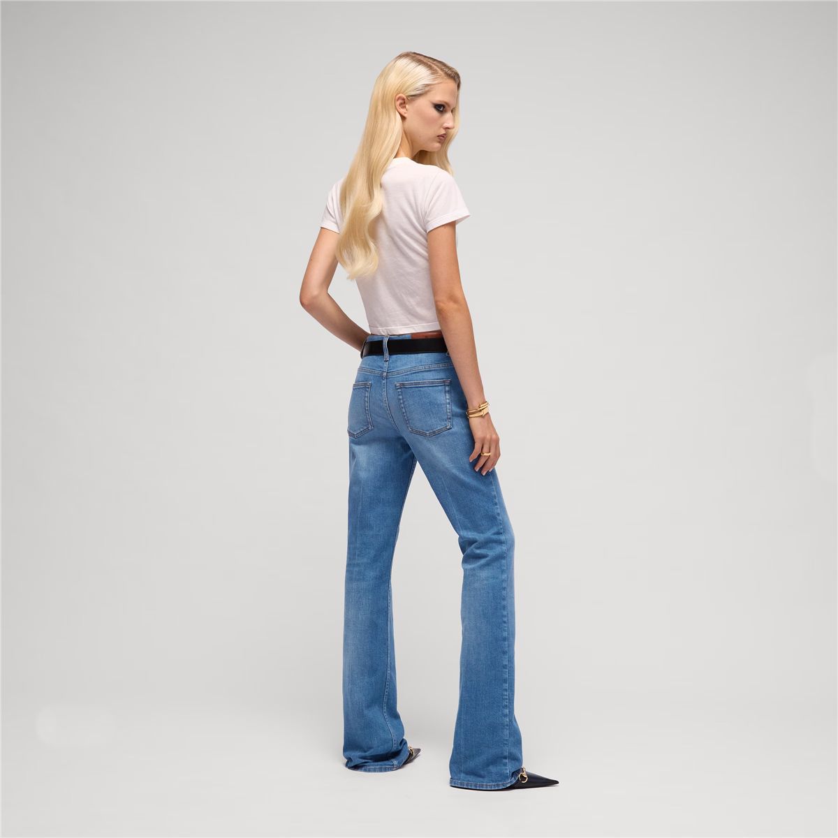 Flared stretch cotton denim pants-GUCCI-Verso