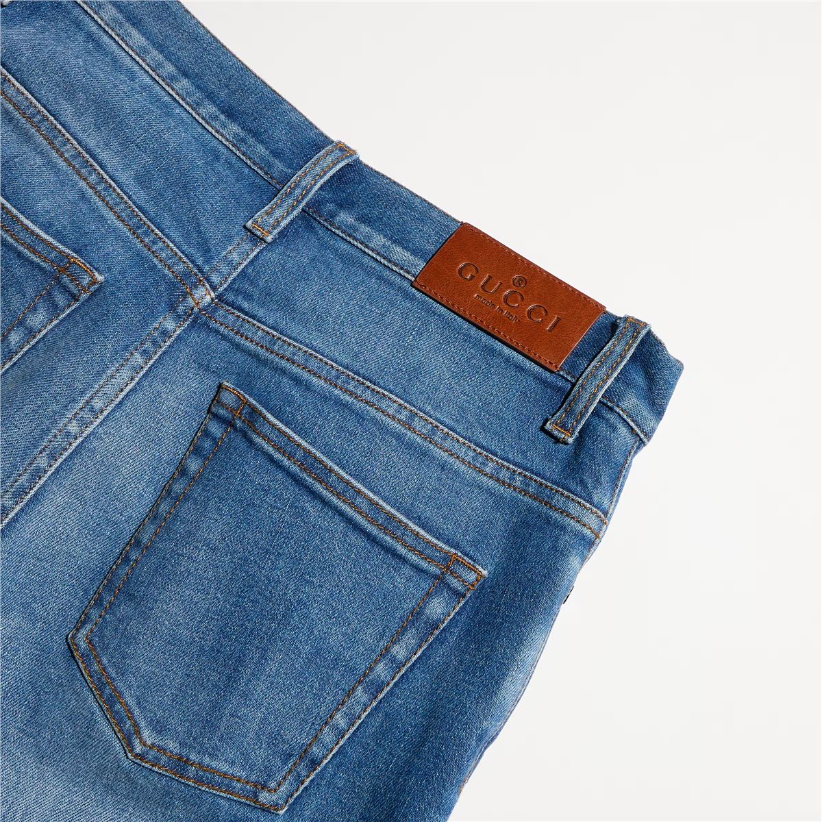 Flared stretch cotton denim pants-GUCCI-Verso