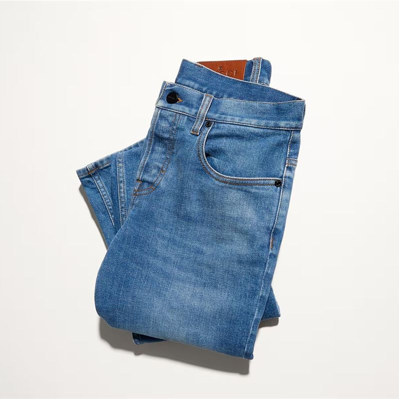 Flared stretch cotton denim pants-GUCCI-Verso