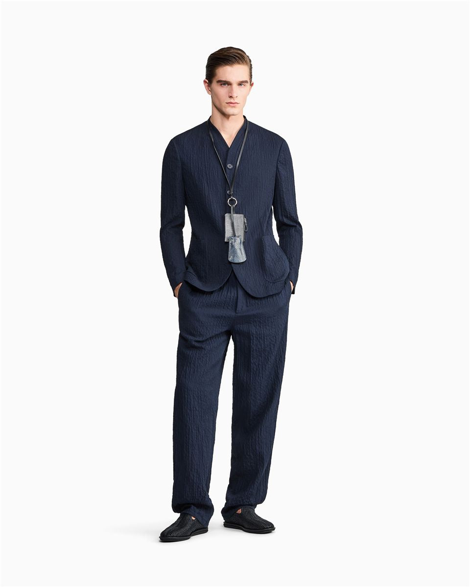 Flat front trousers in lyocell and silk froissé-GIORGIO ARMANI-Verso