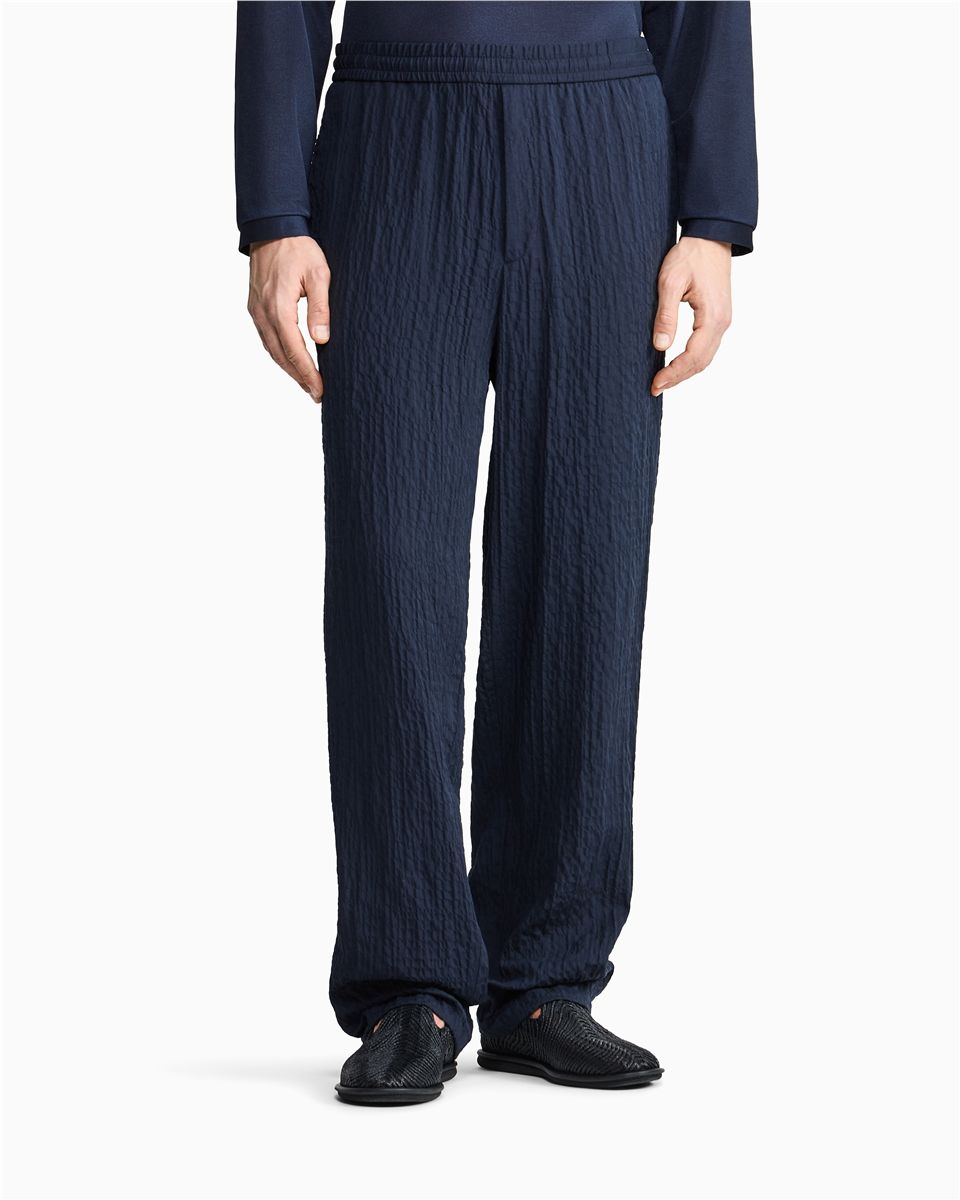 Flat front trousers in lyocell and silk froissé-GIORGIO ARMANI-Verso