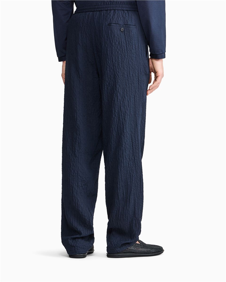 Flat-front Trousers in Lyocell and Silk Froissé