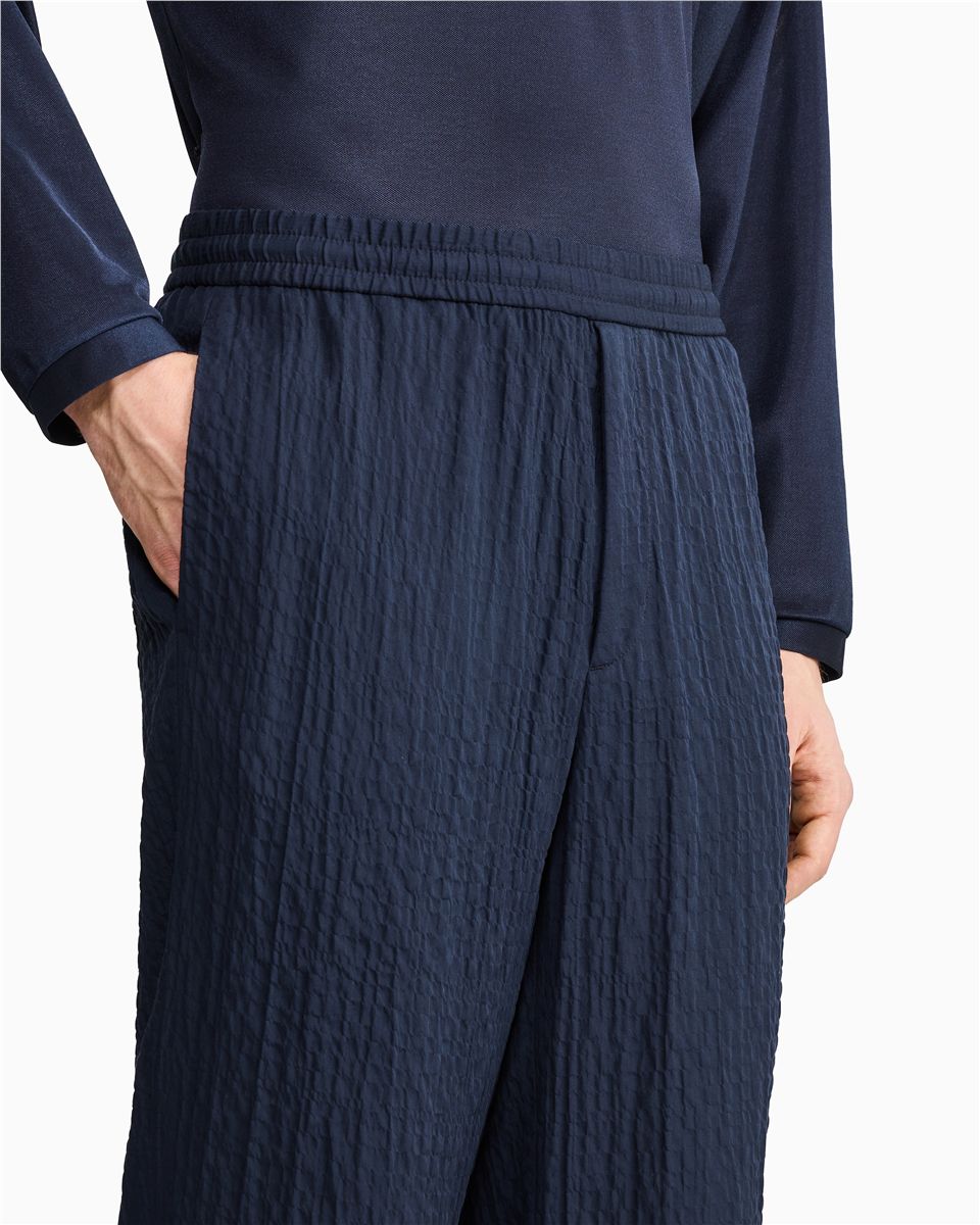 Flat front trousers in lyocell and silk froissé-GIORGIO ARMANI-Verso